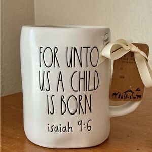 Rae Dunn White Ceramic Mug with Black Script, Religious Coffee Mug